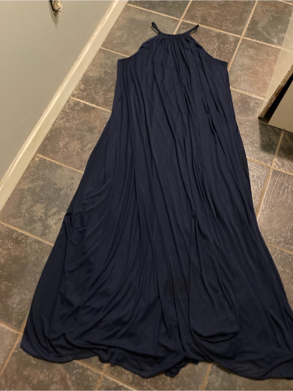 David’s Bridal Women's Navy Halter Maxi Dress Sleeveless Flowing Design Size 16